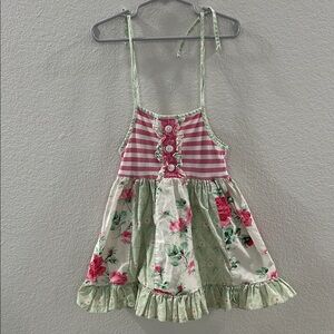 Ricrac and Ruffles Floral and Striped Sundress with Adjustable Straps